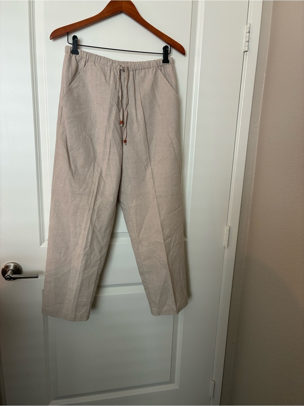 Alfred Dunner Light Beige Drawstring Linen  blend Pants